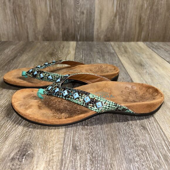 Vionic 340 Floriana Toe Post Sandal Teal Green Beaded Snake Slide Womens Size 9 - Picture 5 of 11